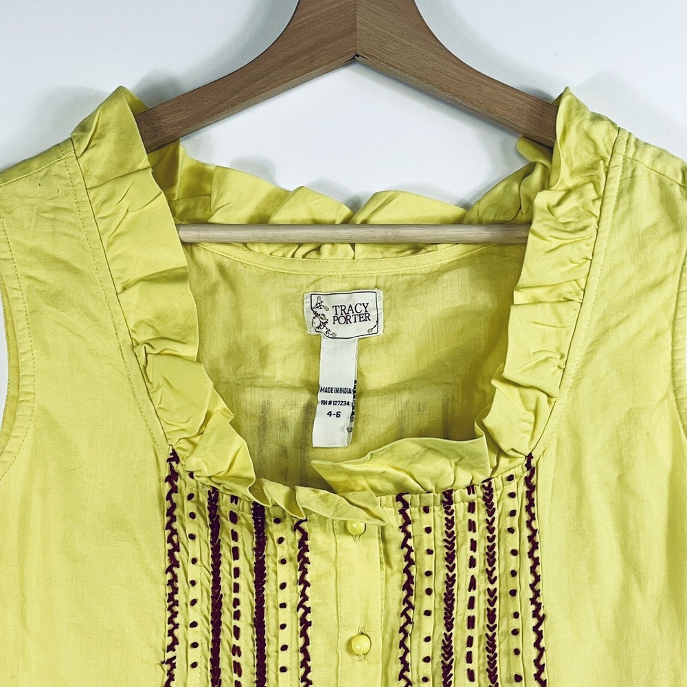 Tracy Porter Womens 4 6 Yellow  Dress Sleeveless Embroidered Poetic Boho Prairie - Picture 3 of 8